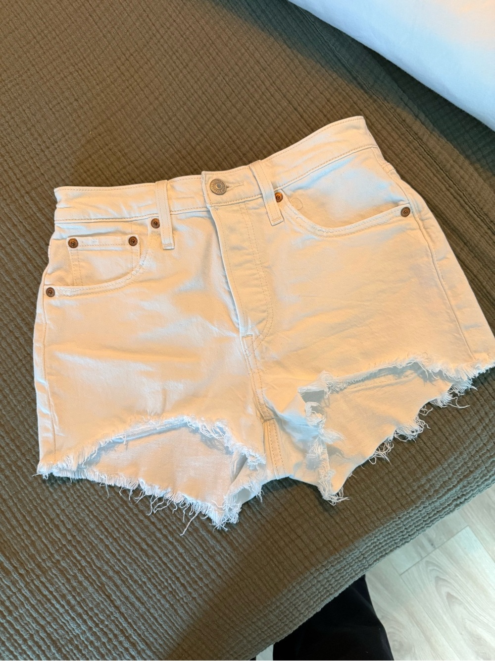 Levi White Frayed Hem Women's Denim Shorts
